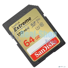 Флеш карта SD 64GB SanDisk SDXC Class 10 V30 UHS-I U3 Extreme 170MB/s