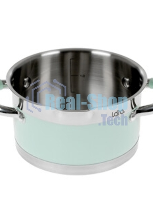 Кастрюля LARA LR02-540 MINT 16x9 см, 1,7 л, носик, индукционное дно, крышка с бортом, полипропилен, силикон, нержавеющая сталь