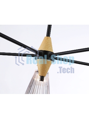 Люстра Ambrella light LH58114/5 BK/LW/SM черный/светлое дерево/дымчатый E14*5 max 40W D660*390