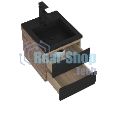 Тумба под раковину Bau Stil Loft black brushed, раковина кварцевая BAU Stil 40, черный металлик, смеситель Hotel Black, черный