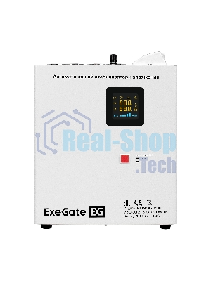 Стабилизатор напряжения настенный ExeGate Master AV-15000 (15000ВА, вход 140-260В, цветной дисплей, выход 220В±8%, КПД 98%, 5 уровней защиты, задержка, усиленный метал.корпус, 1*Schuko+клем.колодка, RTL)