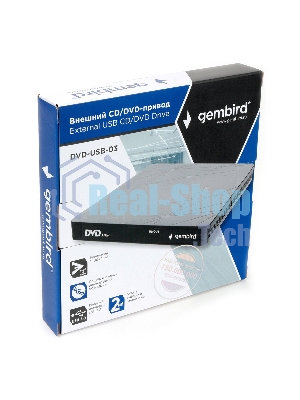 Оптический привод внешний с интерфейсом USB Gembird DVD-USB-03 пластик, черный