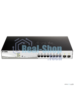 Коммутатор D-Link DGS-1210-10MP/F1A Настраиваемый коммутатор WebSmart с 8 портами 10/100/1000Base-T и 2 портами 1000Base-X SFP (8 портов с поддержкой PoE 802.3af/802.3at (30 Вт), PoE-бюджет 130 Вт)