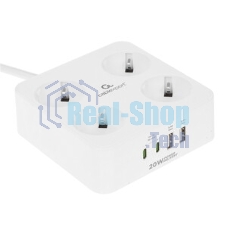 Сетевой фильтр Cablexpert Plate, PLT-4-C2U2-W-2, 4р, 10А, 2xType-C PD, 20Вт, 2xUSB, 2.4A, 2 м, ур. защиты 4+, белый, коробка