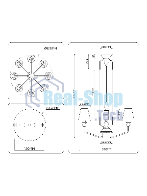 Люстра Ambrella light LH75403/8 GD/GR золото/серый E14*8 max 40W D815*1260