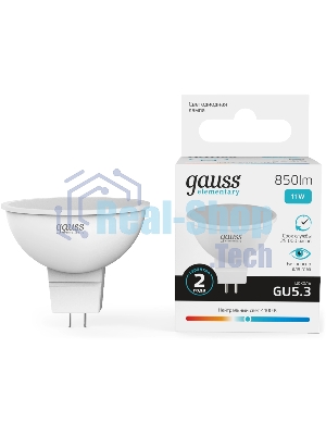 Лампа светодиодная Gauss Elementary 13521 11Вт цок.:GU5.3 софит 180B св.свеч.бел.нейт. MR16 (упак.:10шт)