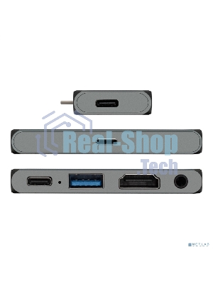 USB-концентратор 5-в-1 ExeGate DUB-31C/PD/HA (кабель-адаптер USB Type-C --> 1xUSB3.0 + Type-C DATA (480Mb/s) + PD 100W + HDMI 4K@30Hz + Audio, Plug&Play, подходит для iPad Pro и мобильных телефонов, серый)