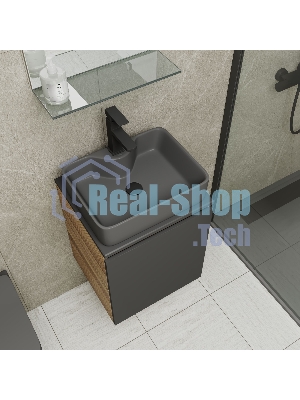 Тумба Bau Dream Blackwood 50 графит, раковина BAU Cerama 48х37 темно-серая матовая, смеситель Hotel Black, черный, выпуск клик клак черный
