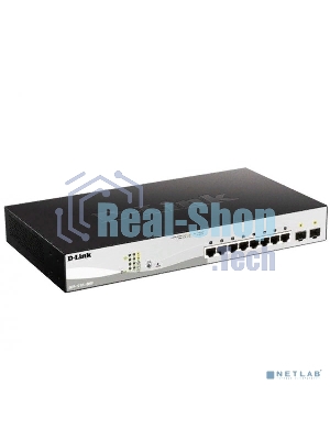 Коммутатор управляемый L2 D-Link DGS-1210-10MP/FL2A с 8 портами 10/100/1000Base-T и 2 портами 1000Base-X SFP (8 портов PoE 802.3af/at, PoE-бюджет 130 Вт)