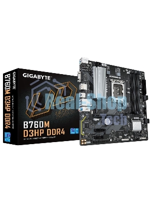 Материнская плата Gigabyte B760M D3HP DDR4, LGA 1700, Intel B760, 4xDDR4, 4xSATA, 2xM.2, 1xPCIe 4.0 x16, 2xPCIe x1, 1xHDMI, 1xVGA, 1xDP, 1x 1Gb LAN, 3xUSB-A 3.2 Gen 1, 2xUSB-A 2.0, 3x3.5 мм, 7.1, mATX