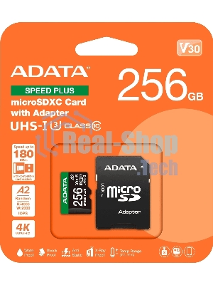 Флеш карта microSD ADATA 256Gb microSDXC Class 10 UHS-I U3 V30 A2 180/160 MB/s (SD адаптер)