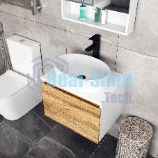 Комплект для ванной, 4 предмета (Тумба Bau Dream Blackwood 60, раковина BAU Nimb 50х36, смеситель для раковины высокий Hotel Black, черный, выпуск клик клак, черный)