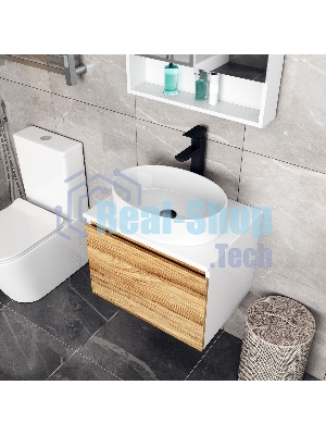 Комплект для ванной, 4 предмета (Тумба Bau Dream Blackwood 60, раковина BAU Nimb 50х36, смеситель для раковины высокий Hotel Black, черный, выпуск клик клак, черный)