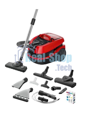 Пылесос Bosch BWD421PET красный, 2100 Вт, уборка влажная/сухая, пылесборник контейнер 5 л
