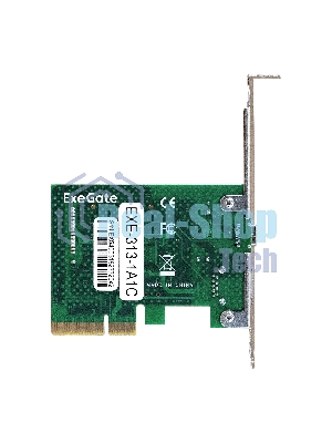 Контроллер ExeGate EXE-313-1A1C (PCI-E x4 v3.0, USB3.2 Gen2 1xType-A + 1xType-C ext., SuperSpeed+ скорость до 10 Гбит/с, разъем доп.питания, ASMedia Chipset ASM3142)