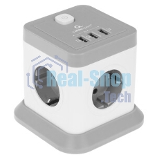 Сетевой фильтр Cablexpert Tower, TWR-4-U3-W-2, 4р, 10А, 3xUSB, 3.1А, 2 м, ур. защиты 2+, белый, коробка