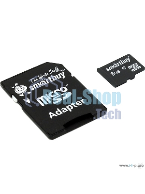 Флеш карта microSD 8Gb, Smartbuy microSDHC Class 10 (SD адаптер)