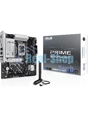 Материнская плата ASUS PRIME B860M-A WIFI, LGA 1851, Intel B860, 4xDDR5, 4xSATA, 2xM.2, 1xPCIe 5.0 x16, 1xPCIe 4.0 x16, 1xPCIe 4.0 x1, 2xDP, 1xHDMI, 1x 2.5Gb LAN, 1xUSB-C 20Gbps, 1xUSB-A 10Gbps, 2xUSB-A 5Gbps, 4xUSB-A 2.0, 3x3.5 мм, 7.1, micro-ATX.
