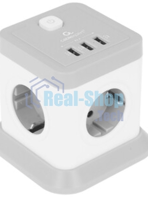 Сетевой фильтр Cablexpert Tower, TWR-4-U3-W-3, 4 р, 10А, 3xUSB, 3.1А, 3 м, ур.защиты 2+, белый, коробка