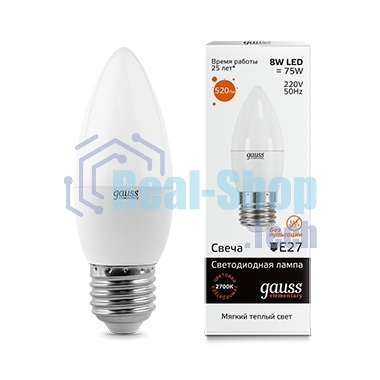 Лампа светодиодная LED Gauss Elementary Candle E27 8Вт 3000К