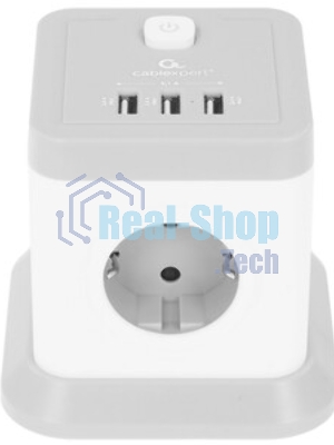 Сетевой фильтр Cablexpert Tower, TWR-4-U3-W-3, 4 р, 10А, 3xUSB, 3.1А, 3 м, ур.защиты 2+, белый, коробка