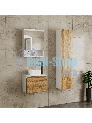 Комплект для ванной, 4 предмета (Тумба Bau Dream Blackwood 50, раковина BAU Mini 24х24, смеситель для раковины высокий Hotel Black, черный, выпуск клик клак, черный)