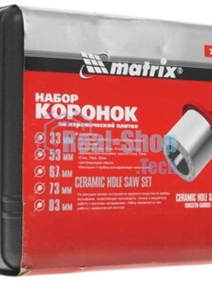 Набор коронок Matrix по керамич. плитке, 33-53-67-73-83 мм + напил., в пласт.боксе, 6-гран.хвост.
