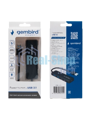 Разветвитель USB3.1 Gembird UHB-C415, 2хUSB, 2хType-C, с доп.питанием (порт Type-C), кабель USB 19см
