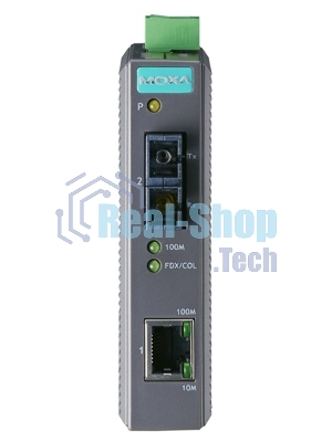 Промышленный конвертер MOXA Ethernet 10/100BaseTX в 100BaseFX (многомодовое оптоволокно, разъем ST, 1300 нм), в пластиковом корпусе, -10...+60С