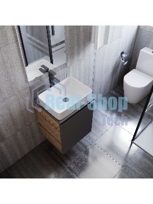 Тумба Bau Dream Blackwood 50 графит, раковина BAU Hotel 48х37, смеситель для раковины высокий Hotel Black, черный, выпуск клик клак, черный