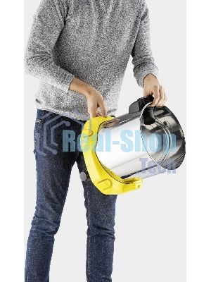 Строительный пылесос Karcher WD 3 S V-17/4/20 желтый, 1000 Вт, уборка сухая/сбор воды, пылесборник мешок/контейнер, 17 л