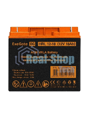 Аккумуляторная батарея ExeGate EX285662RUS HRL 12-18 (12V 18Ah, клеммы F3 (болт М5 с гайкой))