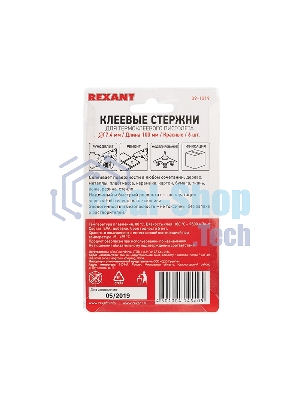 Клеевые стержни Rexant, Ø7 мм, 100 мм, красные, 6 шт., блистер