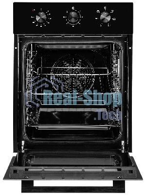 Встраиваемый духовой шкаф Monsher MOE 4563 Noir, электрический, High-Tech, объем 50 л, конвекция, гриль, 3 стекла в дверце, съемные стекла, съемная дверца, телескопические направляющие, черный