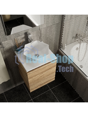 Тумба Bau Dream Blackwood 50 с дверцей, раковина BAU Crystal 40х40, смеситель для раковины высокий Hotel Still, нержавеющая сталь, выпуск клик клак, хром