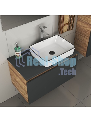 Комплект для ванной, 4 предмета (тумба Bau 80, графит + раковина BAU Hotel Black Rand 48х37 + смеситель Hotel Still, выпуск клик-клак, черный)