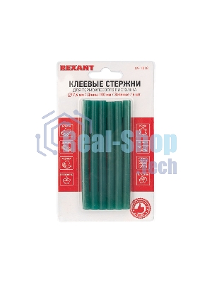 Клеевые стержни Rexant, Ø7 мм, 100 мм, зеленые, 6 шт., блистер