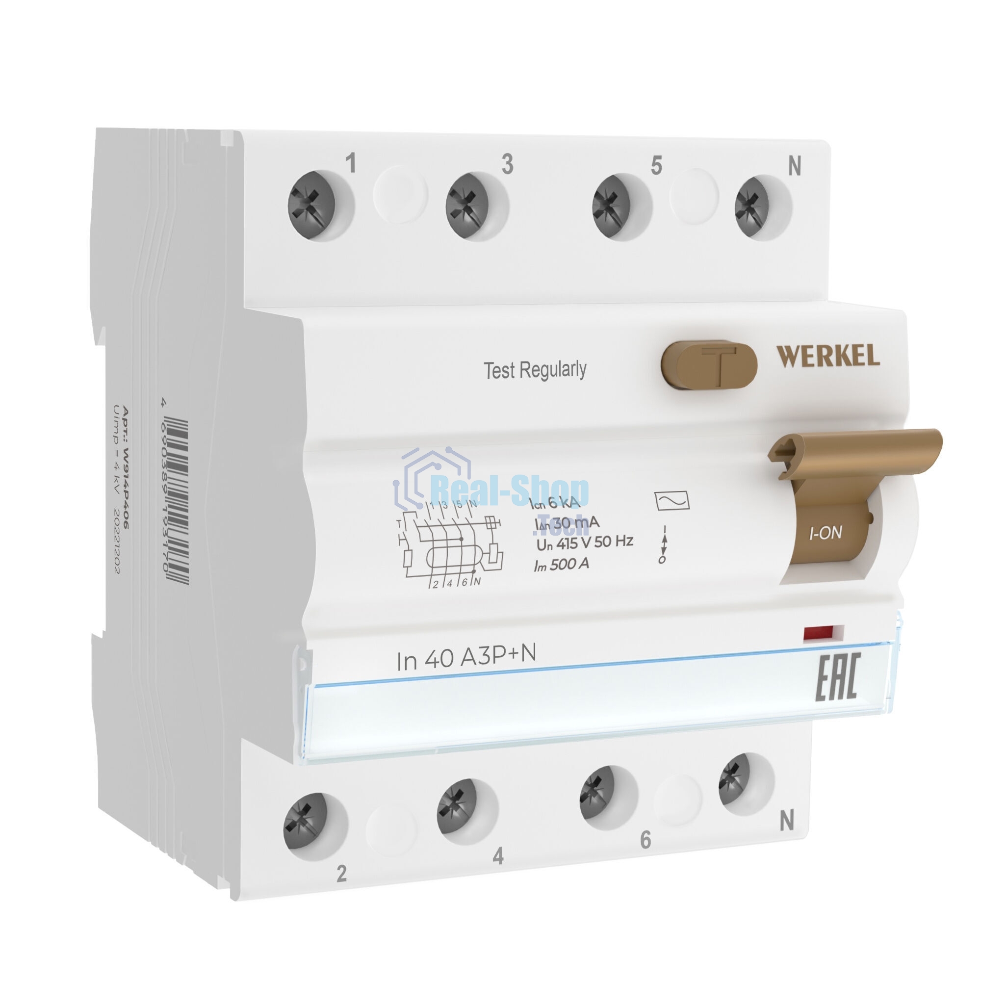 Устройство защитного отключения Werkel 3P+N 40 A 30 mА  АС  6 kА W914P406