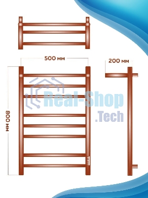 Полотенцесушитель электрический с полкой BAU Stil Shelf Gun Grey 50х80, 7 планок, универсальный, тем