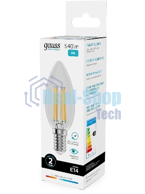 Лампа светодиодная филаментная Gauss Filament 8Вт цок.: E14 свеча св. свеч. бел. нейт. (упак.: 10 шт)