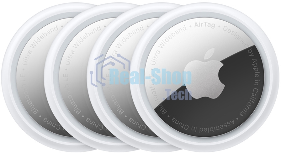 Трекер Apple AirTag, IP67, Bluetooth, NFC, Accelerometer, Speaker, CR2032 bat., d-31.9 mm, h-8 mm, 11 g - (4 Pack)