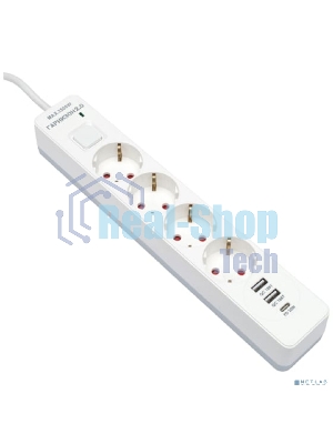 Сетевой фильтр Гарнизон EPS-OP-4-CU2-W-2 2.0 Мультипорт 4 р, 10А, 1xType-C PD, 2 х USB QC, 4 м, ур.защиты 4+, белый, пак (21449)