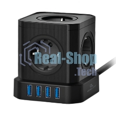 Сетевой фильтр Cablexpert Tower, TWR-5-U4-B-3, 5 р, 10А, 4хUSB, 3.1А, 3 м, ур.защиты 4+, черный, коробка