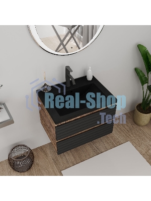 Тумба под раковину Bau Stil Loft black brushed, раковина кварцевая BAU Stil 58, черный металлик