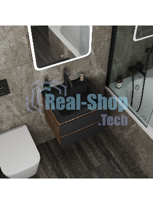 Тумба под раковину Bau Stil Loft black brushed, раковина кварцевая BAU Stil 50, черный металлик, смеситель Dream Black, черный