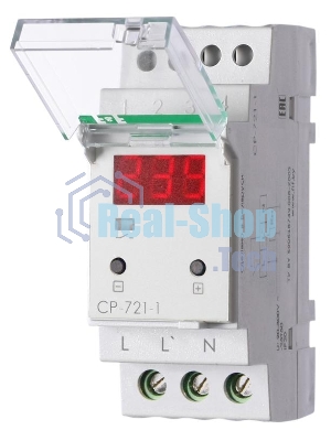 Реле напряжения CP-721-1 (однофазное; цифровая индикация; напряжение питания 50-450В контакт 1NO 63А встроен. таймер регистрация аварий в памяти индикация текущего напряжения) (аналог УЗМ) F&F EA04.009.013