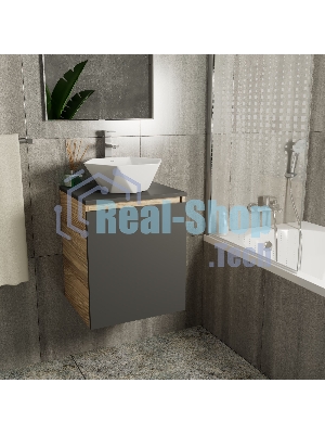 Тумба Bau Dream Blackwood 50 графит, раковина BAU Crystal 40х40, смеситель для раковины высокий Hotel Still, нержавеющая сталь