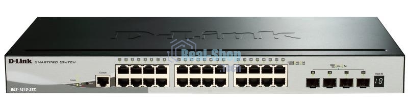 Коммутатор управляемый стекируемый D-Link DGS-1510-28X/A1A SmartPro с 24 портами 10/100/1000Base-T и 4 портами 10Gbase-X SFP+