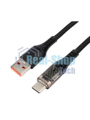 Кабель USB2.0 Cablexpert CCP-USB2-AMCM-SCR-1M, AM/Type-C, 6A, 66Вт, QC3.0, дисплей, оплетка, медь, 1м, черный, пакет