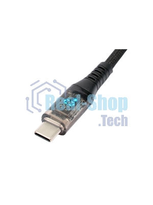 Кабель USB2.0 Cablexpert CCP-USB2-AMCM-SCR-1M, AM/Type-C, 6A, 66Вт, QC3.0, дисплей, оплетка, медь, 1м, черный, пакет